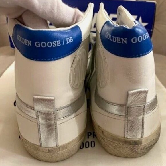 GOLDEN GOOSE MEN 2.12 RED STAR HIGH TOP SNEAKERS SHOES, WHITE SILVER, SZ 46 NIB! - Picture 7 of 13